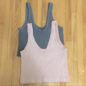 Set of 2 Out From Under Drew Seamless Ribbed Bra Top - Rose and Green Sz M